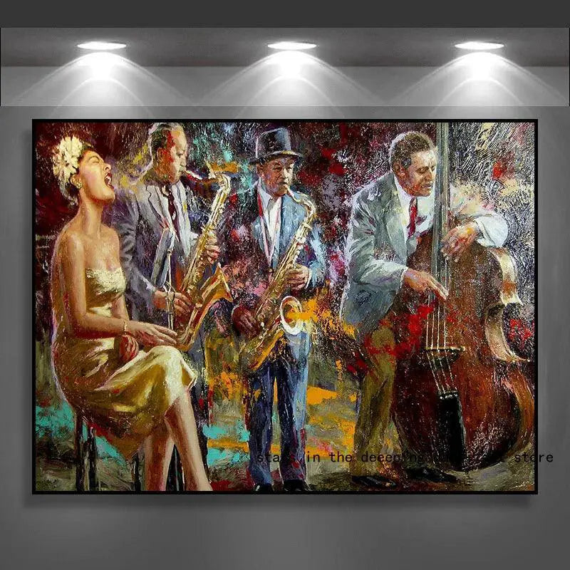 Abstract Jazz Band Poster Canvas Featuring Female Singer
