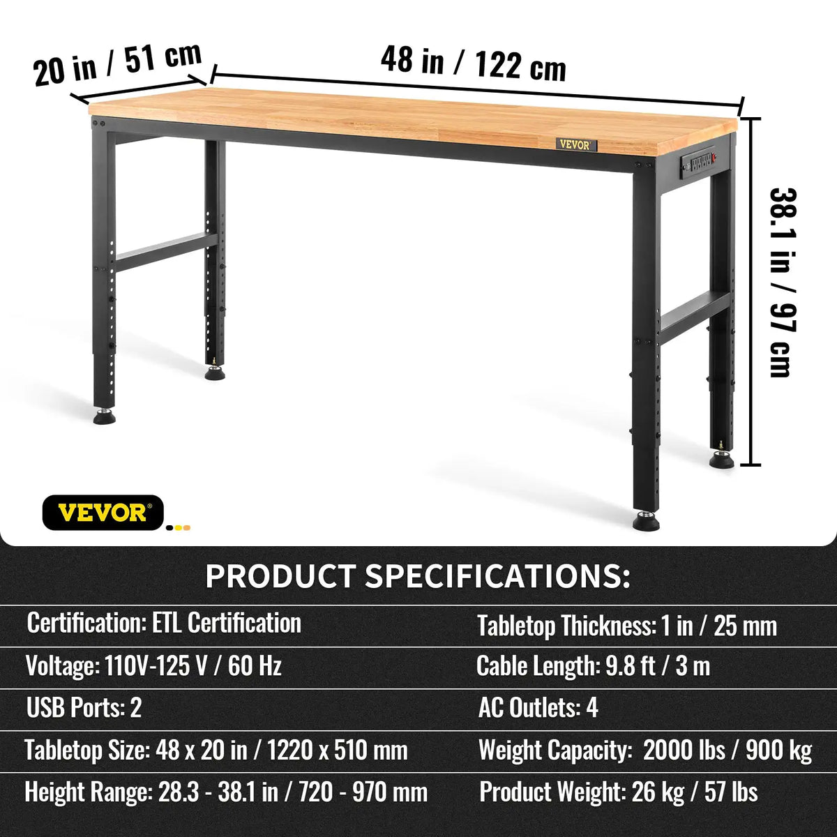 Heavy Duty Adjustable Height Workbench — product image 7