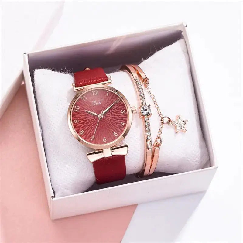 Luxury Quartz Bracelet Watch Set for Women Two Piece