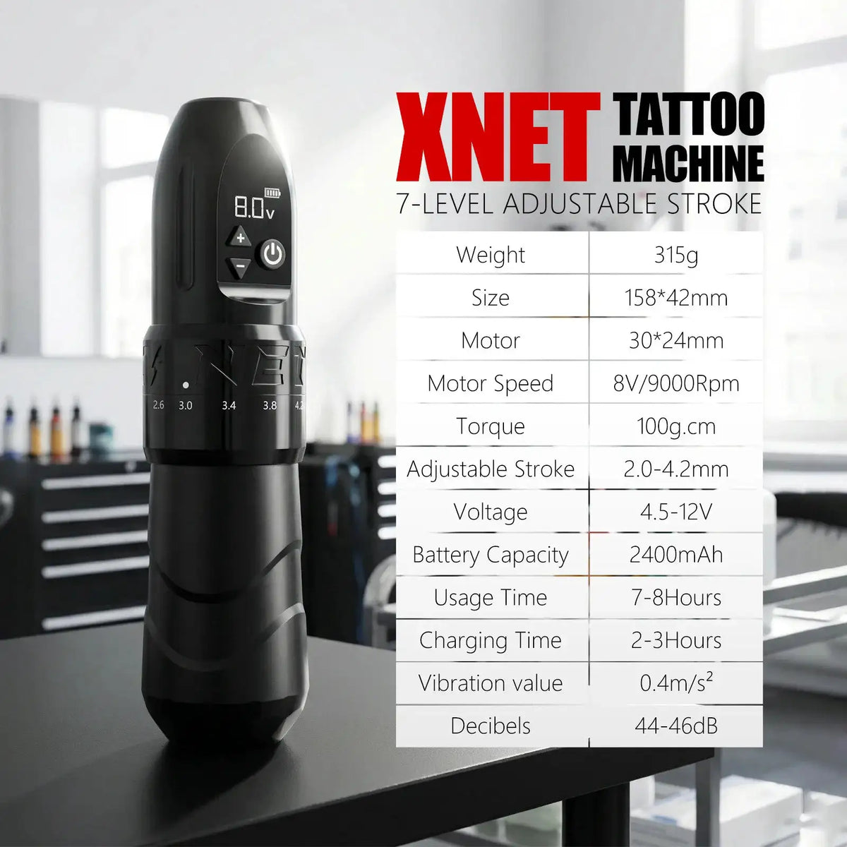 XNET F2 Wirless Tattoo Machine Pen 2.0-4.2mm Adjustable Stroke With Powerful Custom Motor 2400mAh Battery For Tattoo Artist