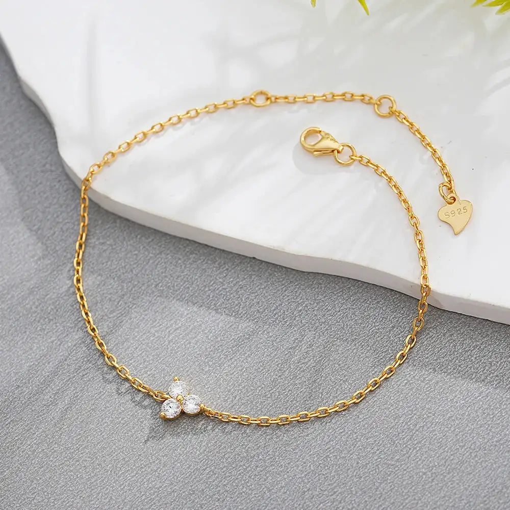 Fashion Women Minimalist Sparkle Flower Bracelet S925 Sterling Silver Moissanite Adjustable Size Jewelry