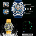 Chronograph Watch for Men Waterproof Yellow Silicone Strap Luminous Hands