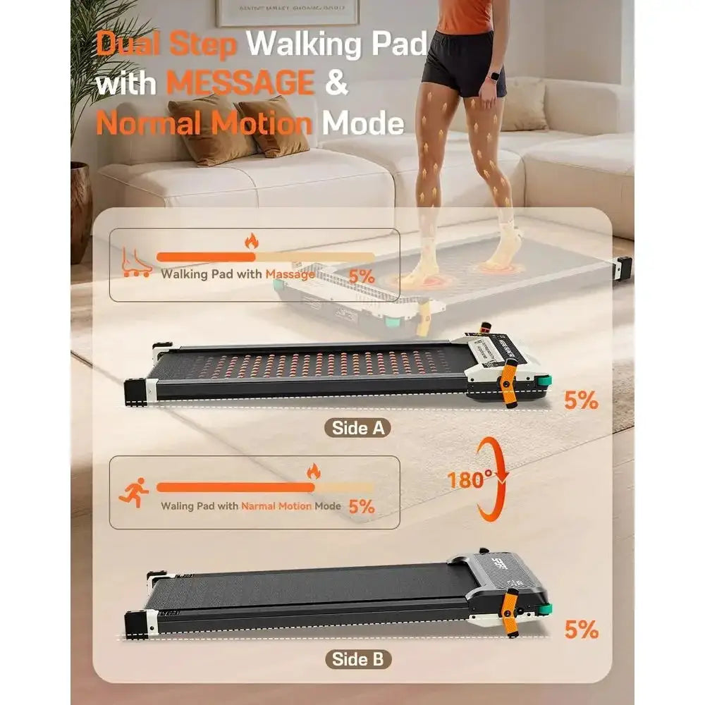 Incline Dual-Sided Walking Pad with Foot Massage, 180° Reversibility for Desk or Home Use