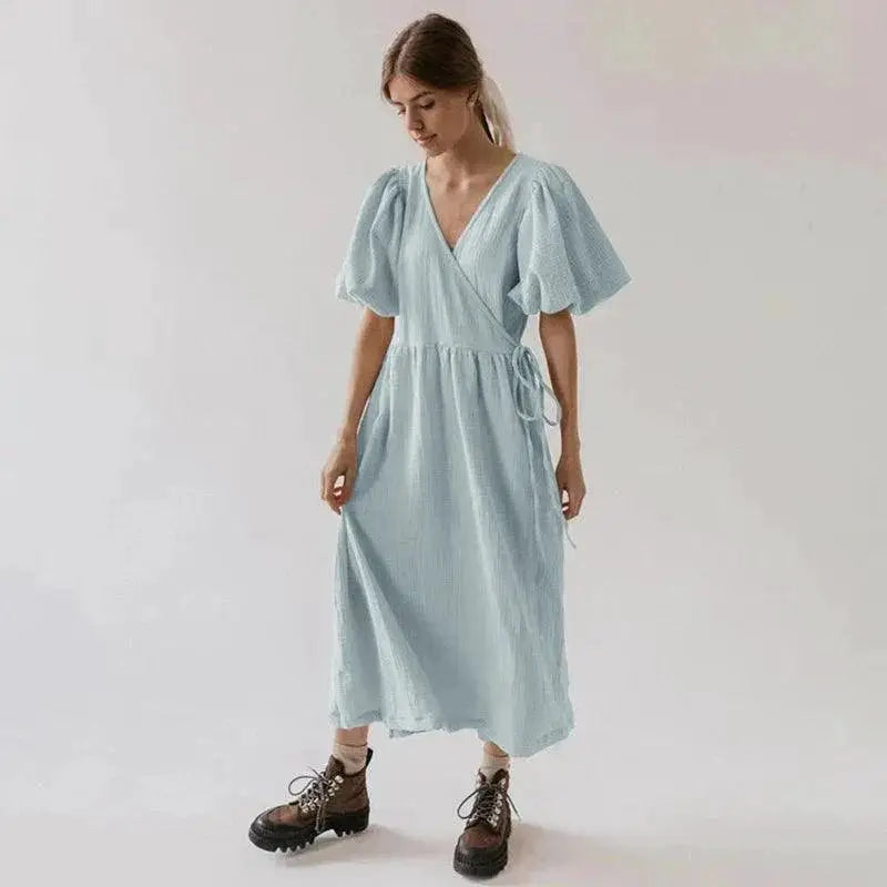 Vintage 100 Percent Cotton Puff Sleeve Maxi Dress For Women