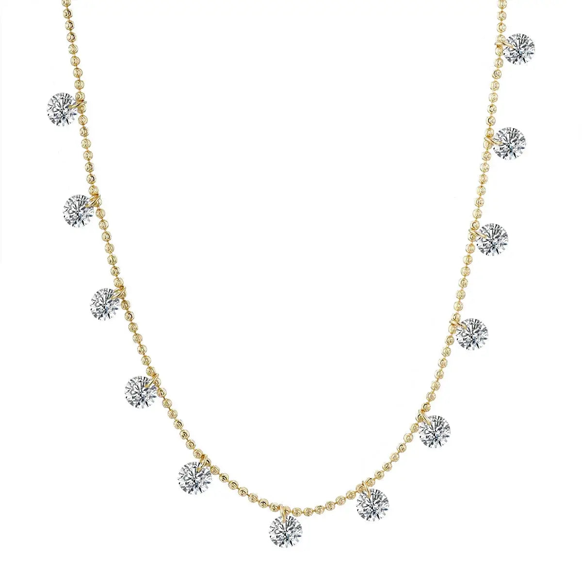Moissanite pendant necklace with a station-style chain