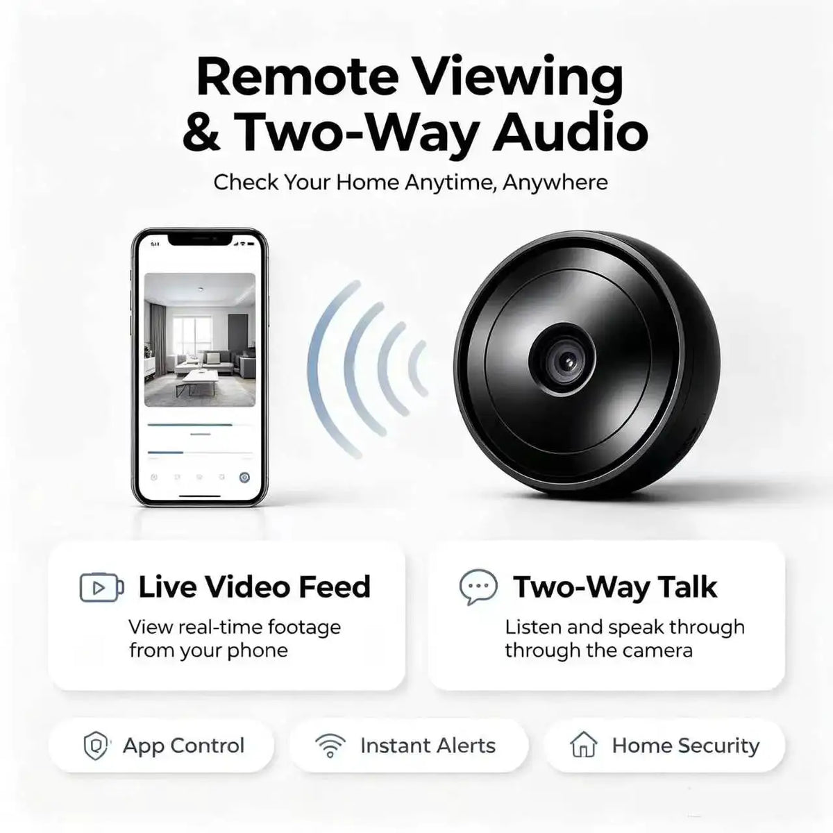 Tiny Mini WiFi Security Nanny Camera 4K HD Recording, Infrared Night Vision Cam with Motion Sensor Alert Notification, Two‑Way Audio, Smartphone Remote Access Video Playback, Wireless Portable Small Surveillance Cam for Hom