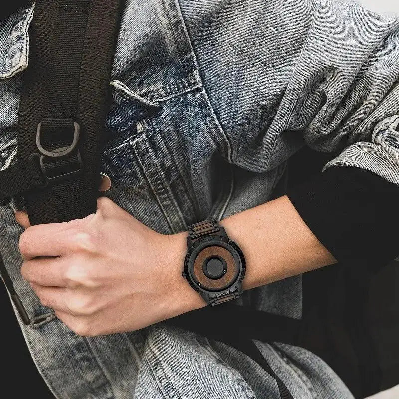 Magnetic Wooden Quartz Watch Stylish Interactive Timepiece