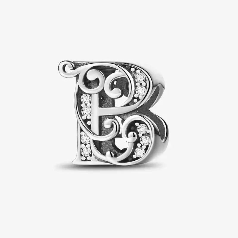Sterling Silver Zircon Vine 26 Letters Pendant Bead