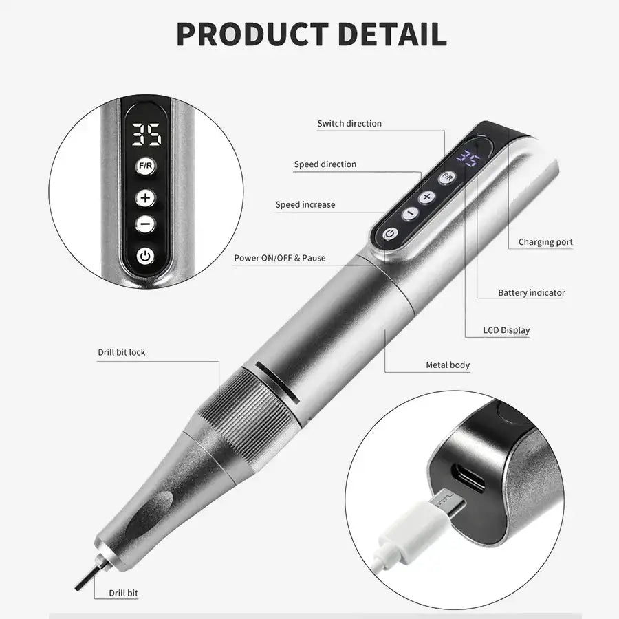 Portable Electric Nail Drill, USB Powered, Professional Electric Nail File Kit, Suitable For Acrylic & Gel Nails - Easy Manicure & Polishing - Efficient & Easy-To-Use Nail Care Tool, Nail Polishing & Shaping Tool, Suitable Fo