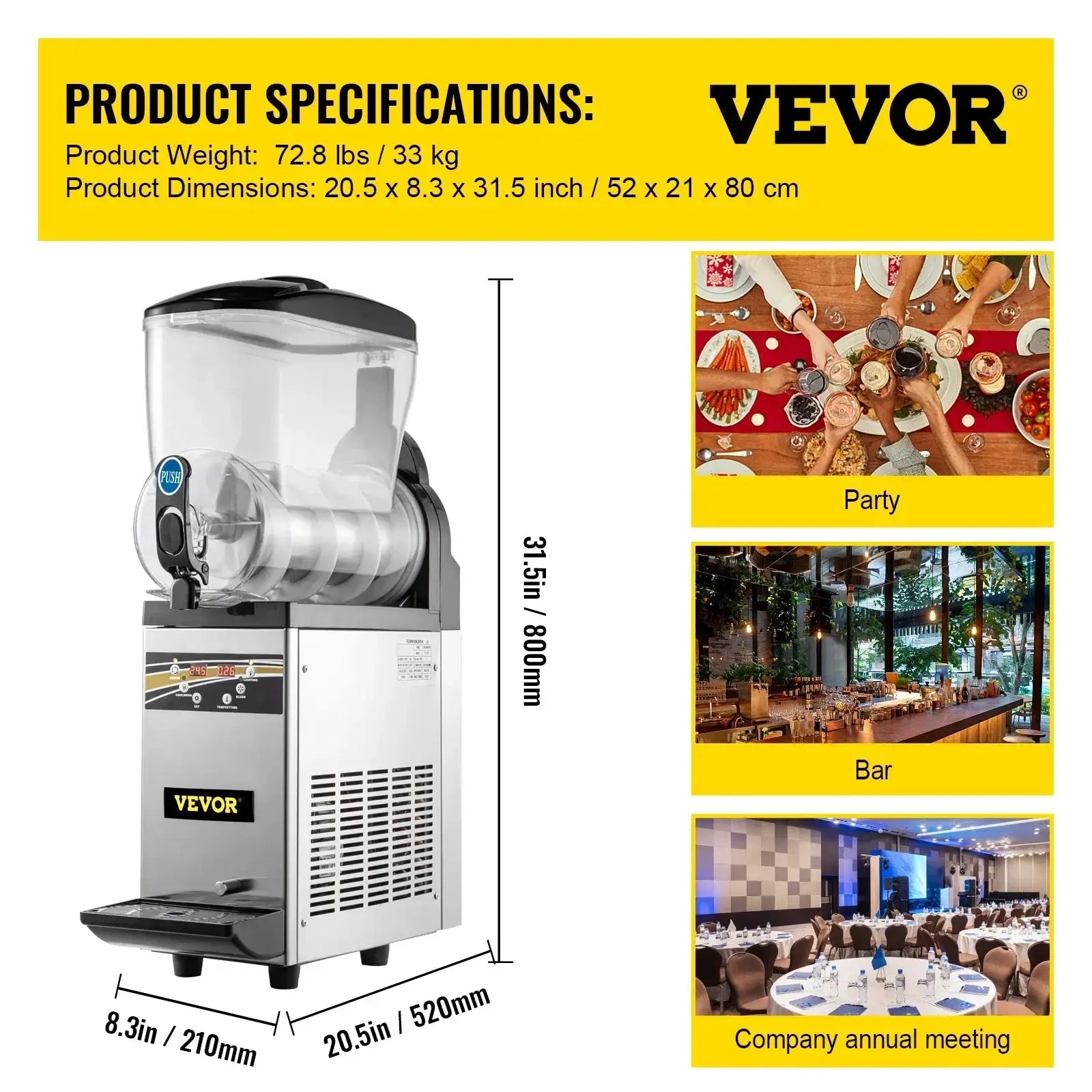 VEVOR 15L Single Tank Slush Ice Machine For Commercial Use