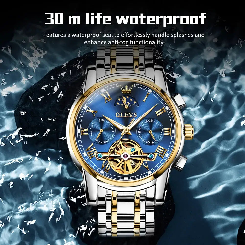 Olevs Mens Luxury Tourbillon Steel Watch — product image 1