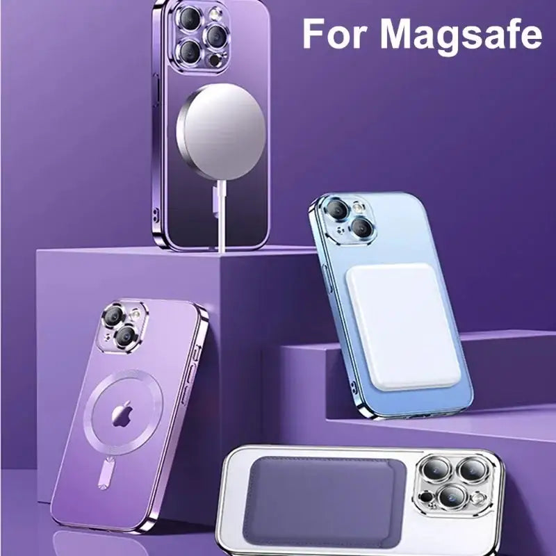 Luxury Plating For Magsafe Magnetic Case For iPhone 18 17 16 15 14 13 12 Pro Max Plus Wireless Charge Cover With Lens Protector