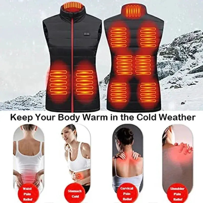 Women 9 Zone Heated Vest For Camping Outdoor Warmth