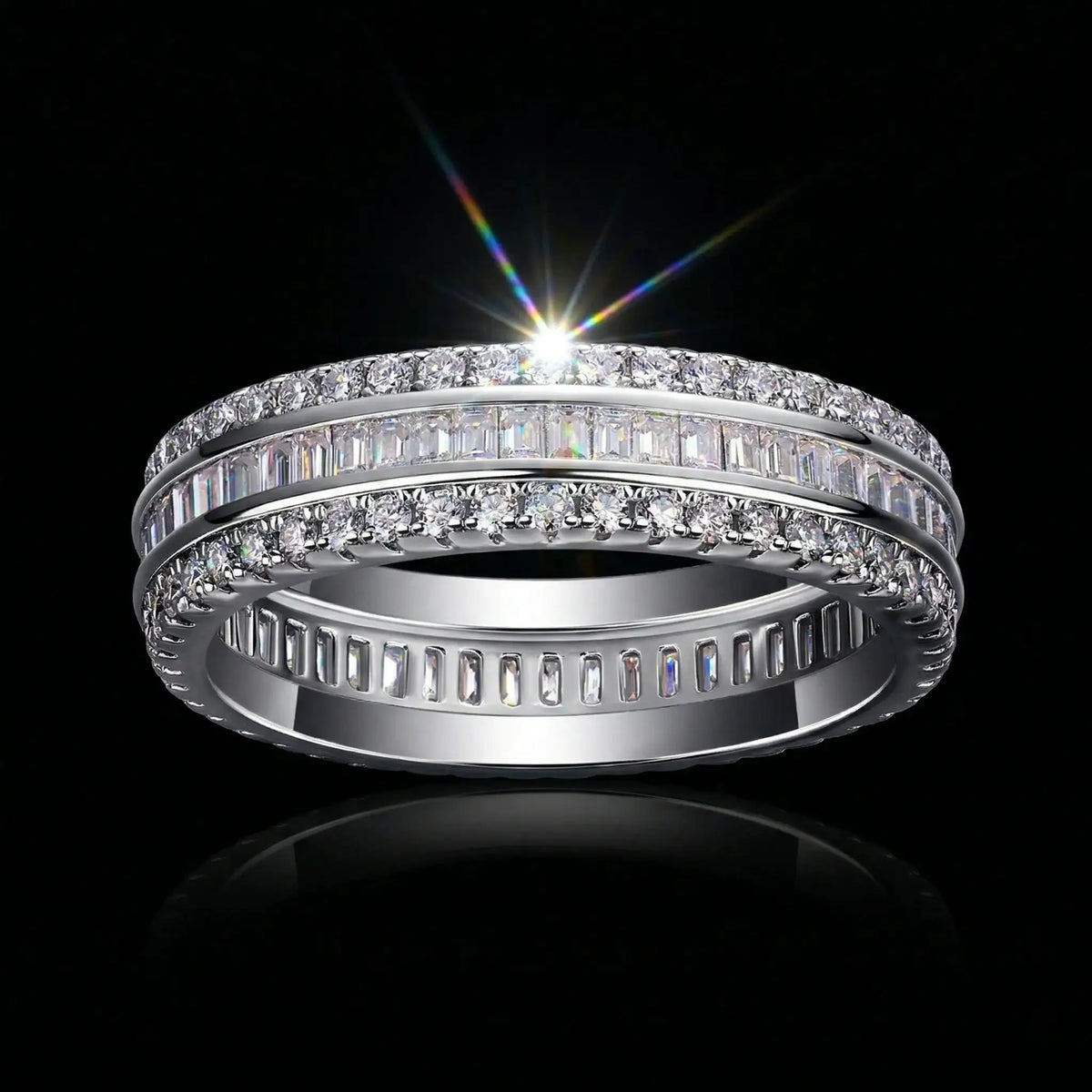 Moissanite Ring in Sterling Silver Triple — product view 1