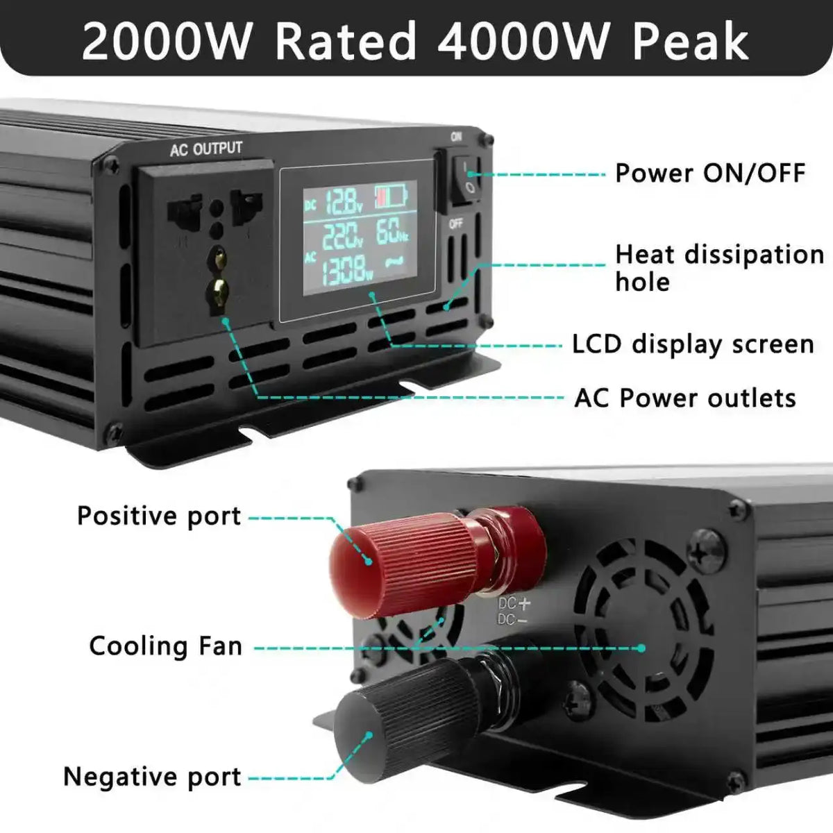 Pure Sine Wave Inverter 12V 220V 24V 110V 1000W 1600W 3000W 4000W 5000W DC To AC Portable Power Converter Car Solar Inverter