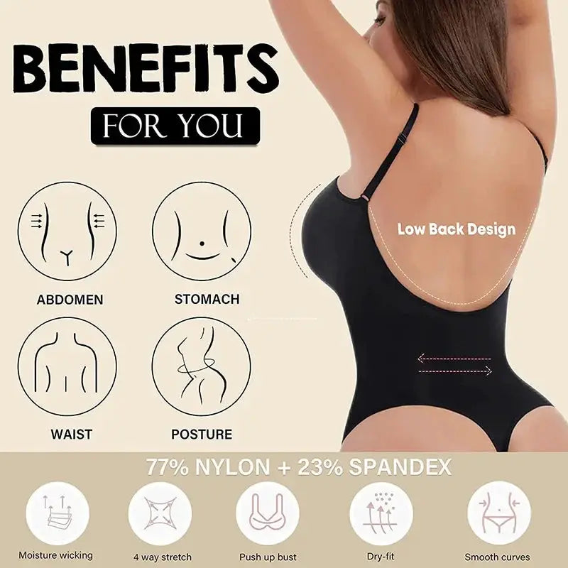 Guudia Seamless Backless Thong Bodysuit For Curves Comfort