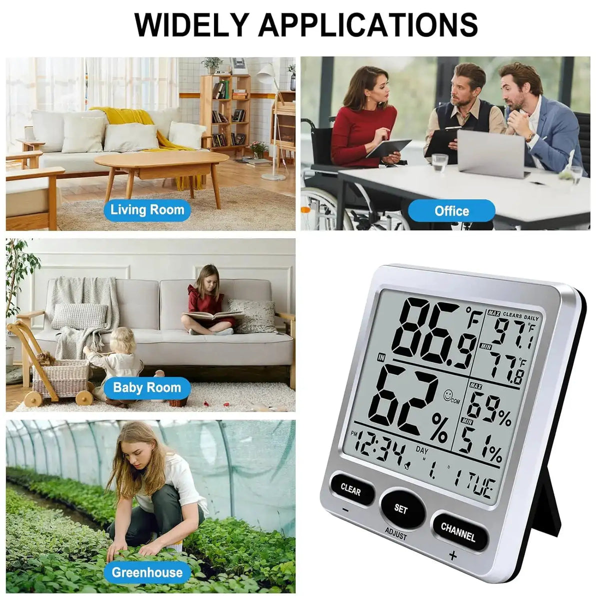 2025 Smart Indoor Digital Thermometer Hygrometer Real-Time Temp Humidity Monitor with Alarm Max/Min Records Calibration For Home