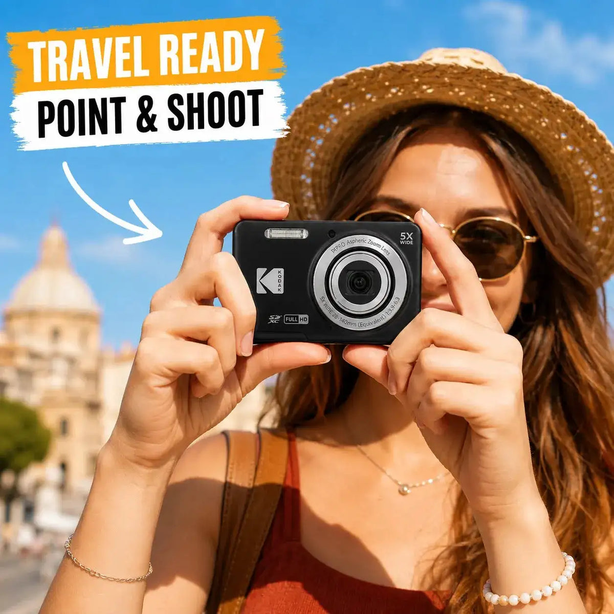 KODAK PIXPRO FZ55-RD 16MP Digital Camera 5X Optical Zoom 28mm Wide Angle 1080P Full HD Video 2.7" LCD Vlogging Camera