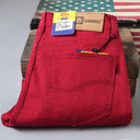 Spring Men's Slim Jeans Classic Style Straight Elasticity Cotton Denim Pants Male Brand Trousers Wine Red Black White