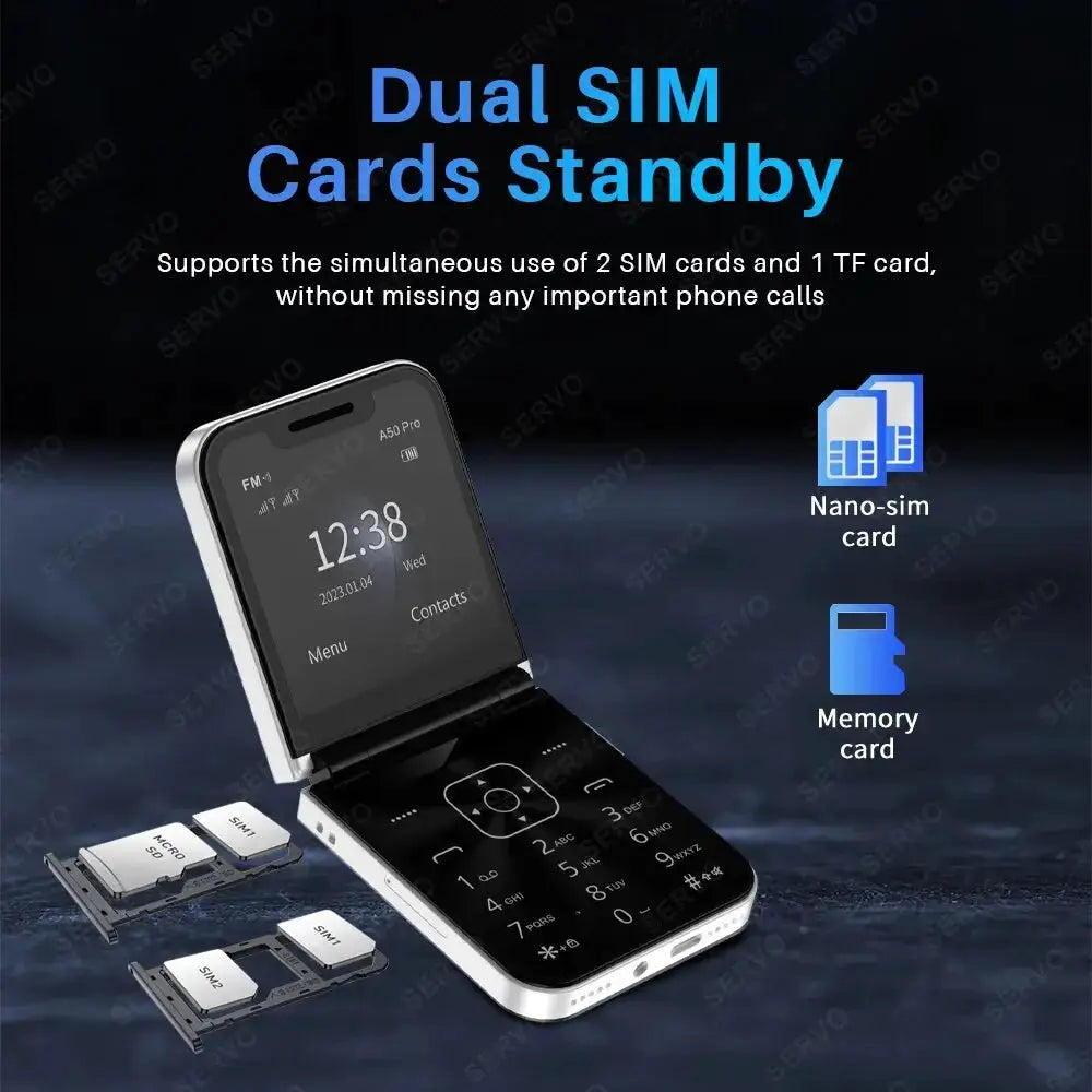 SERVO A50 PRO Foldable Mobile Phone Auto FM Radio Call Record Speed Dial Magic Voice Dual SIM GSM Unlocked Cellphone 2.4" Type-C