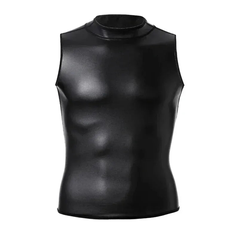 Slim Fit Stand Collar Leather Shirt For Men Tummy Shaper