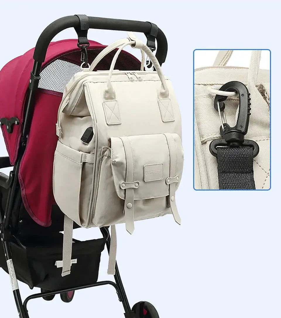 Waterproof Gray Baby Nappy Bag Mummy Backpack 2 Layer