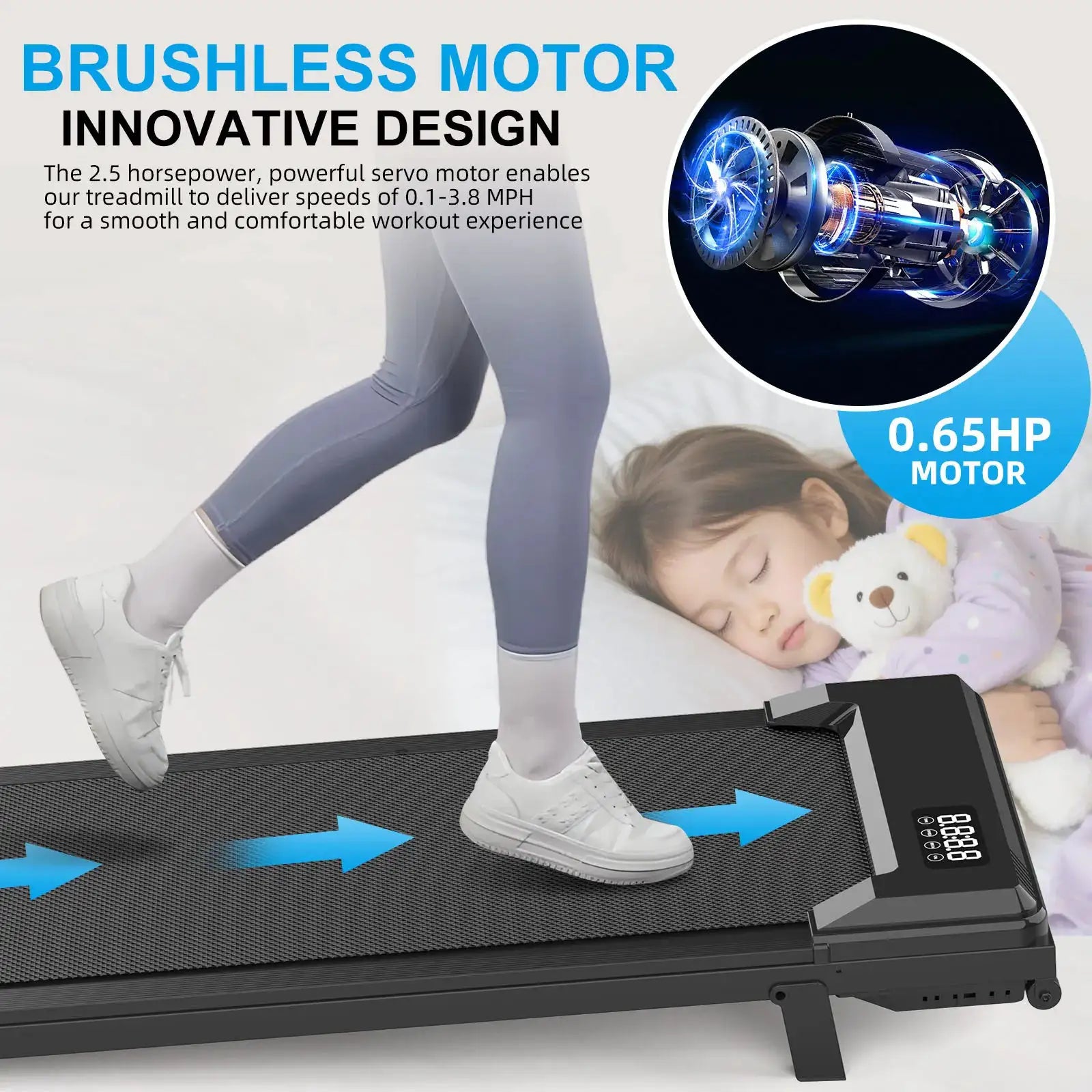 Electric Walking Pad Under Desk Foldable Treadmill LED Screen Mini Portable Home Use 0.75HP Motor APP Controlled 1-8KM/H Speed