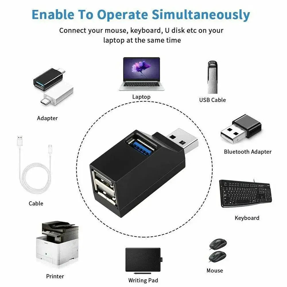 USB Hub Adapter Extender Splitter For Fast Data Transfer