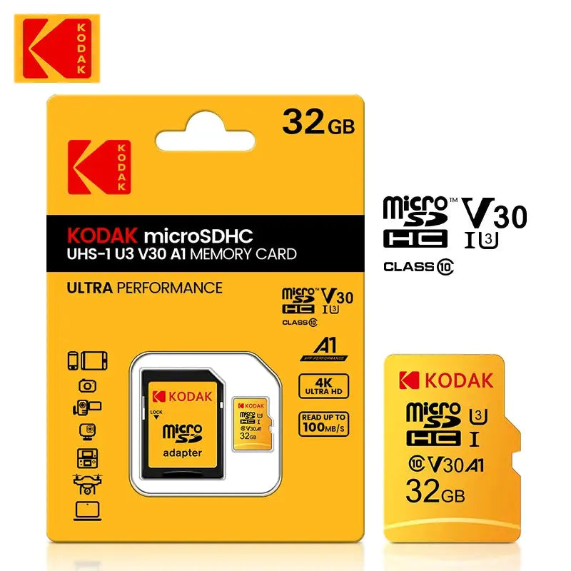 Original Kodak Micro SD Card 64GB Class 10 High Speed Memory Card 32GB Wholesale U3 Card Smartphone Tablet Camera GoPro