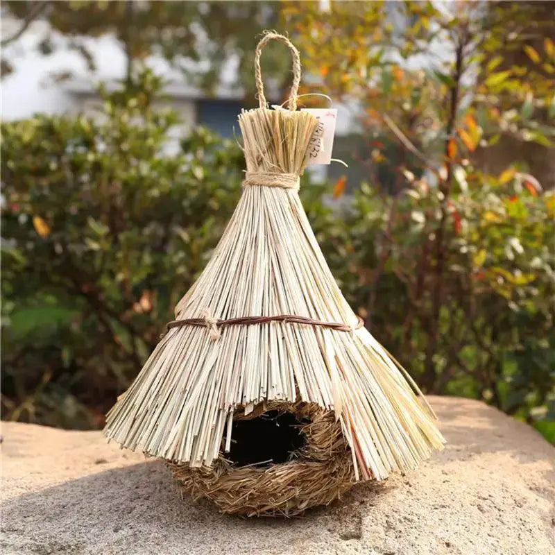 Natural Grass Hanging Bird Cage for Garden Decor Charm