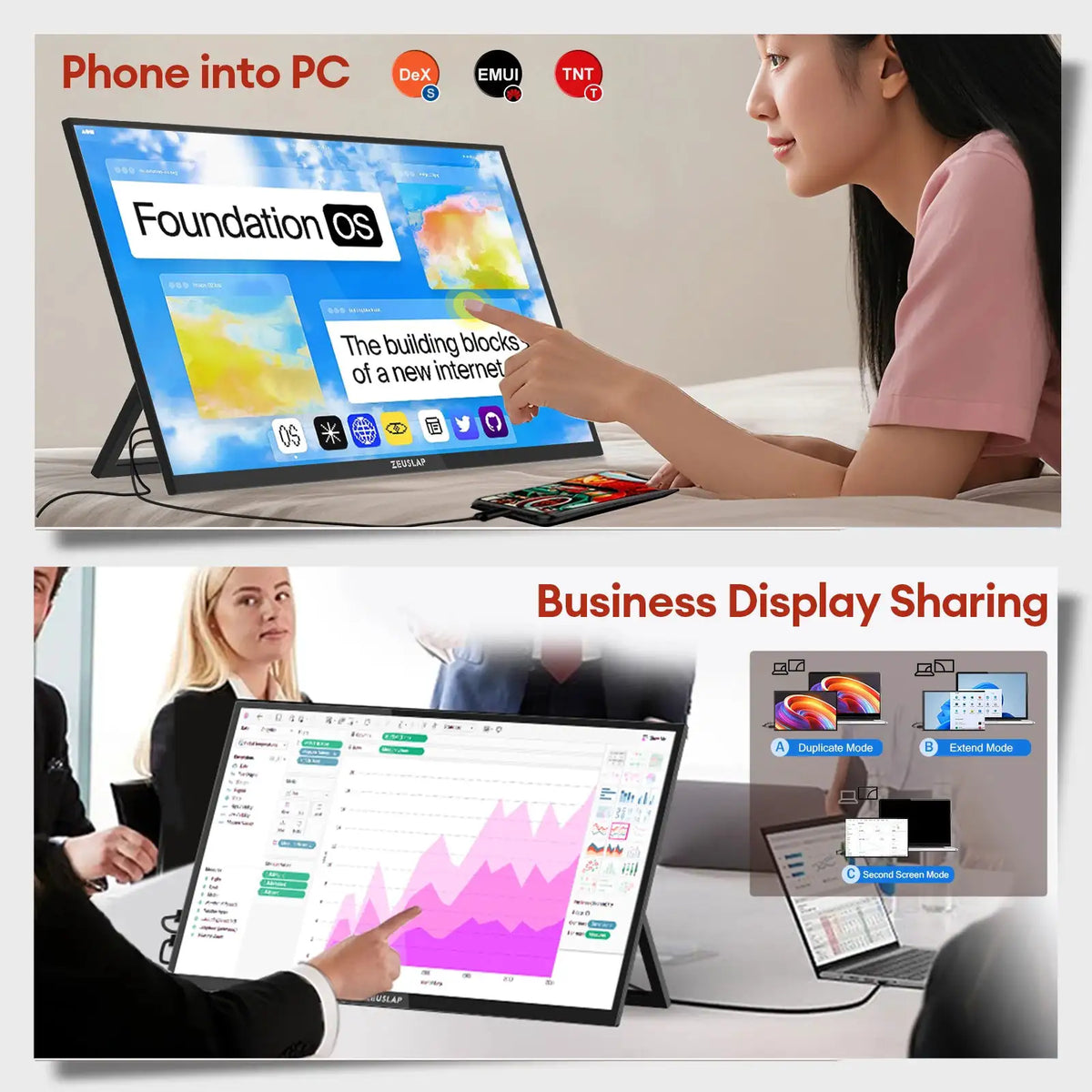 ZEUSLAP 18.5' Touch Screen Portable Monitor 100Hz 100% SRGB With Screen Holder Stand For Laptop Phone Xbox PS4 PS5 Switch
