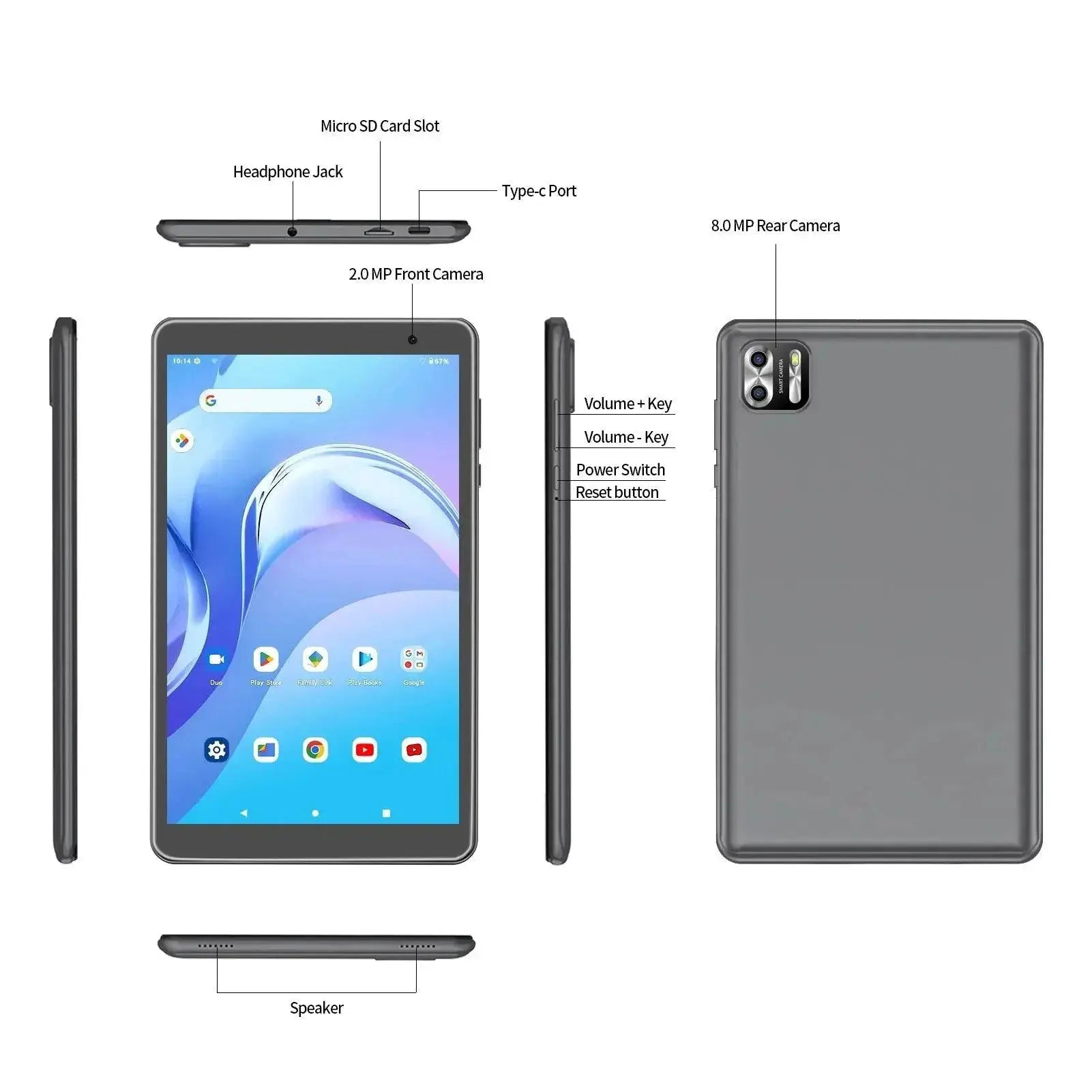 Pritom 8-Inch Android 13 Tablet With 8GB RAM WiFi Portable