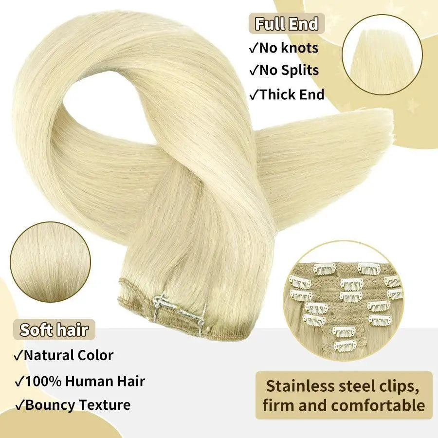 Straight Remy Human Clip In Extensions Black Blonde 20 Inch