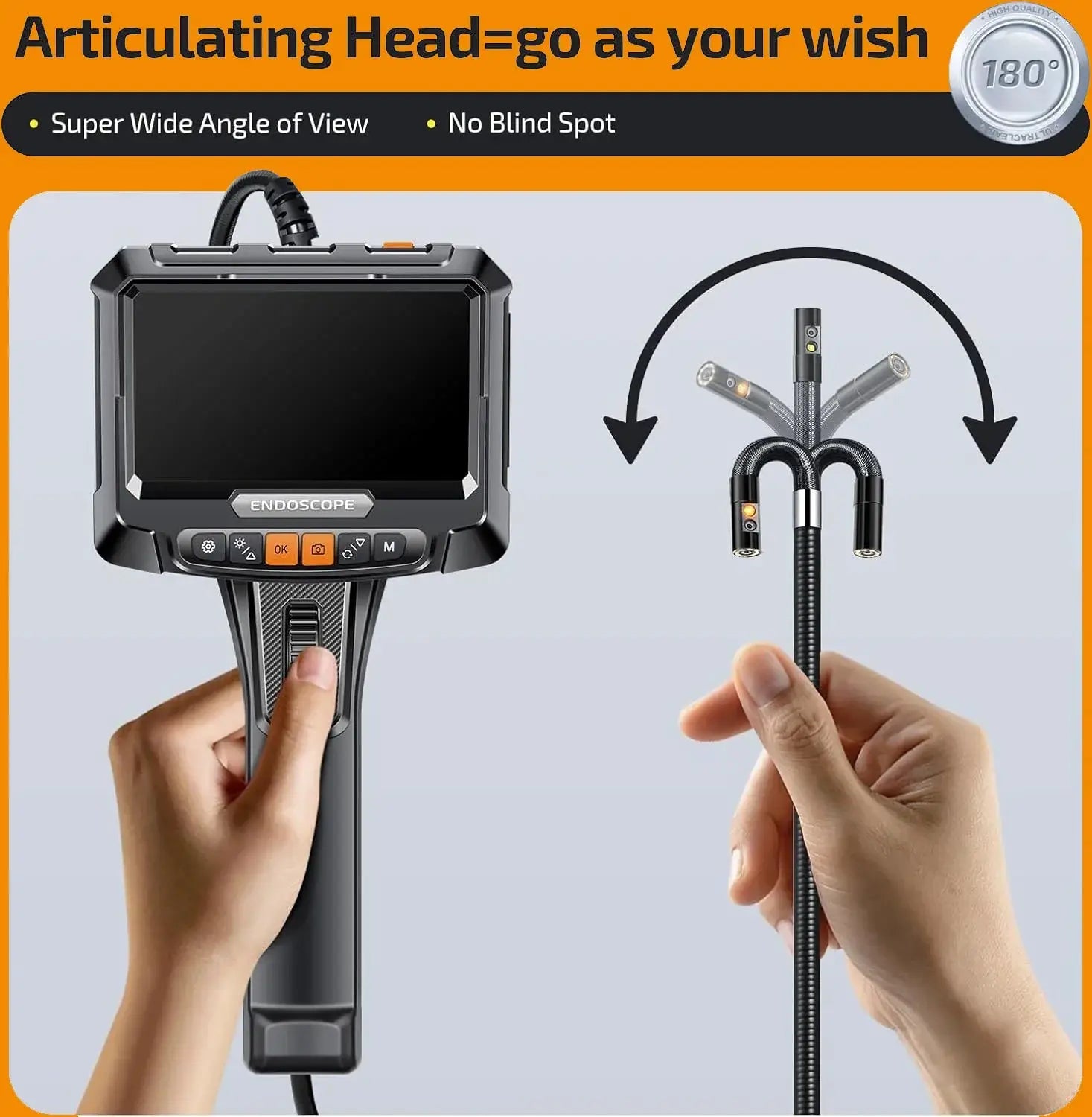 Lafoch S10 360 Rotating Dual Lens Endoscope - 3.9mm Probe, 5 - Inch IPS Display - stepyours.com
