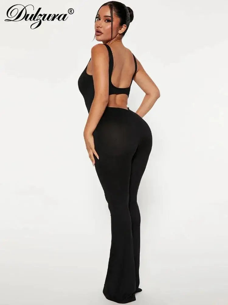 Sultry Backless Unitard Jumpsuit With Flared Pants