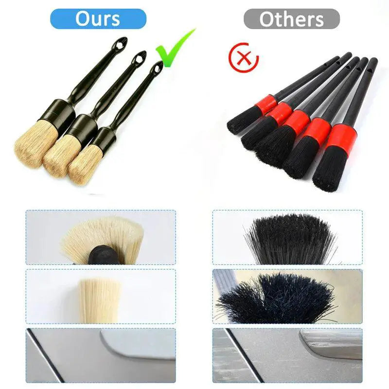 Car Detail Brush Set Premium Boar Hair Bristle Brushes