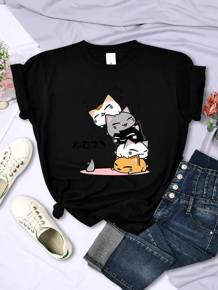 Sleeping Cats Stack T Shirt For Playful Feline Comfort