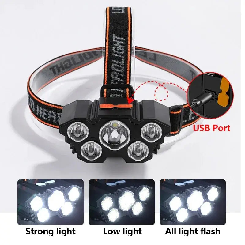5 LED Rechargeable Flashlight With Built In Battery