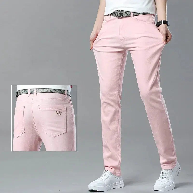 Men High Quality Pink Red Yellow Jeans Fashion Casual Pants