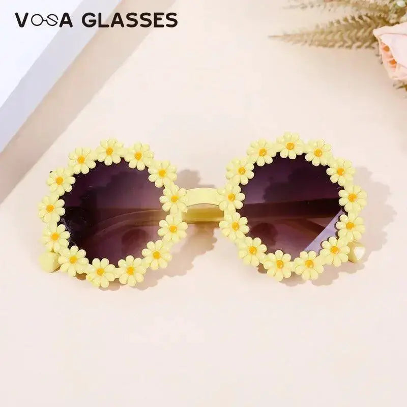 Cute Sunflower Round Sunglasses for Girls UV Protection