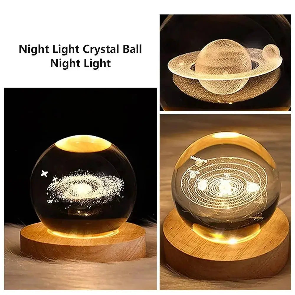 3D Galaxy Moon Lamp LED Crystal Ball Night Light Decor