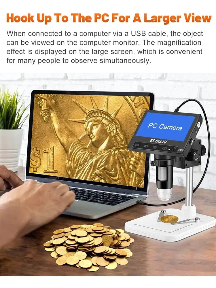 Elikliv EDM4 1000x LCD Digital Microscope 4.3" Microscope for Electronic soldering Repair Handheld microscope for PC Windows