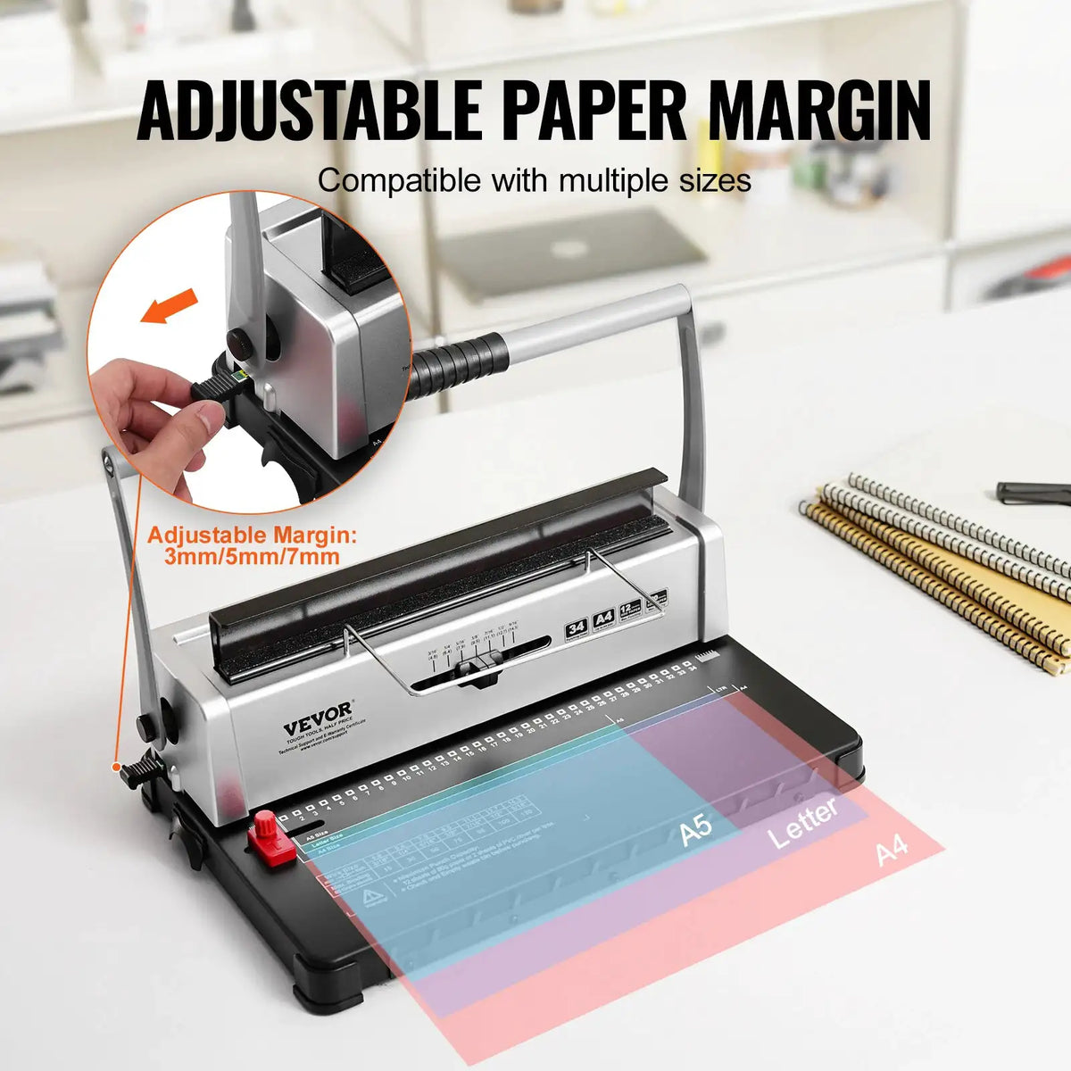 SucceBuy Coil Spiral Binding Machine Manual Book Maker 34-Holes Binding 120 Sheets Punch Binder w/ Adjustable Coil Binding Spine