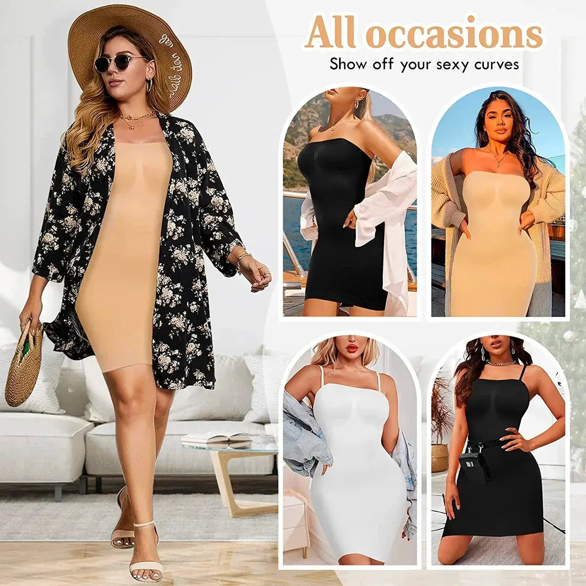 Strapless Tummy Control Shapewear Slip Dress for Women