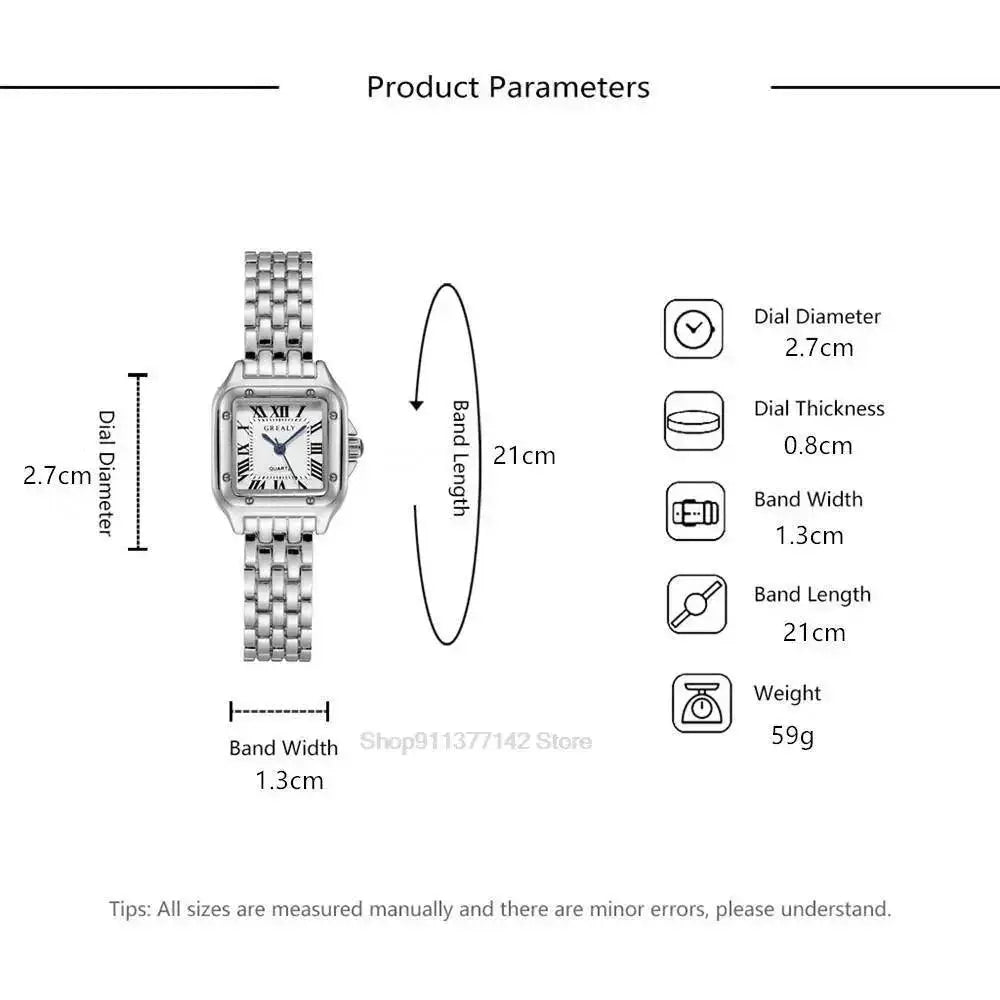 Golden Square Roman Scale Watch Luxury Timepiece For Women