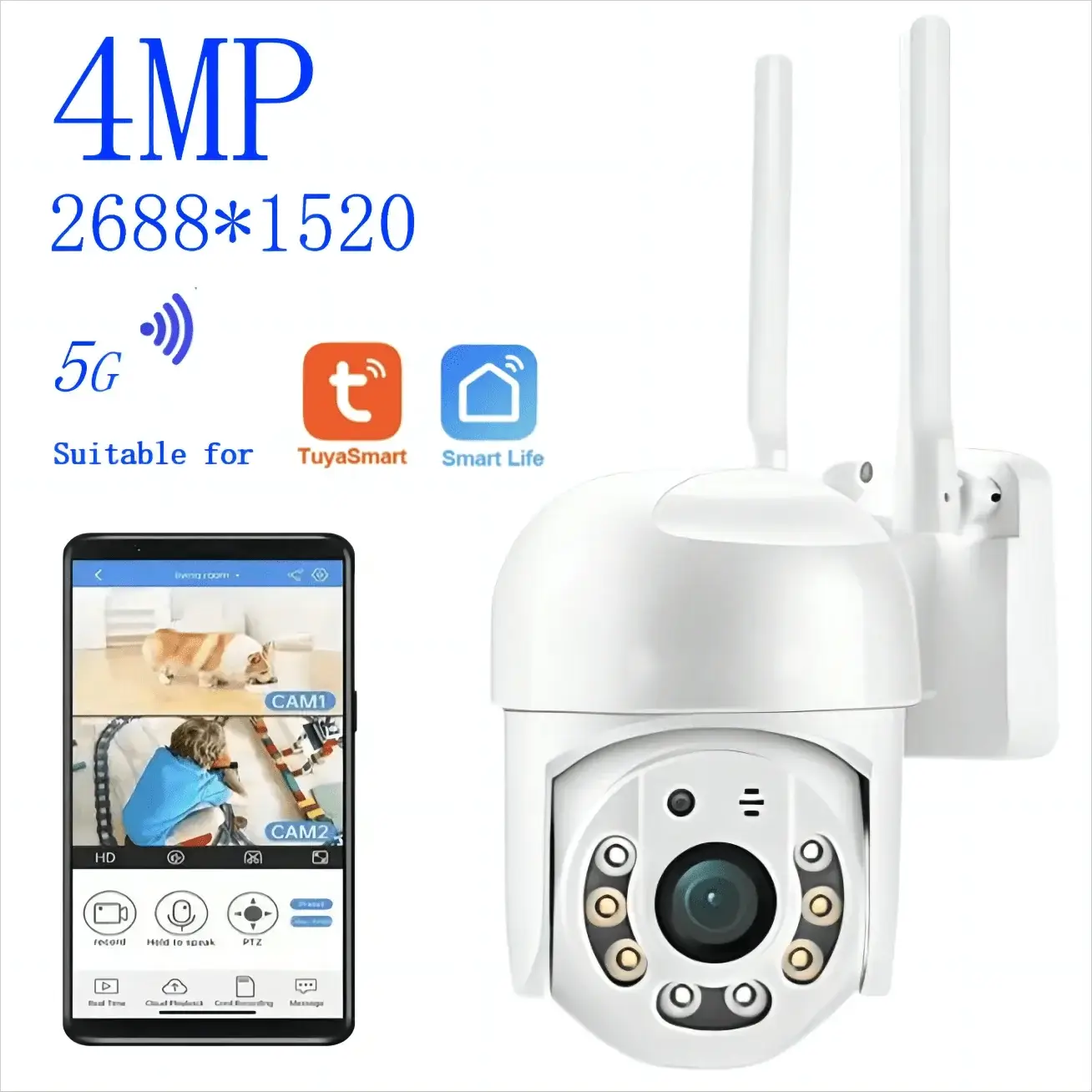 Tuya 4MP PTZ WiFi Outdoor Camera IP66 Weatherproof 5G Dual Band Security - stepyours.com