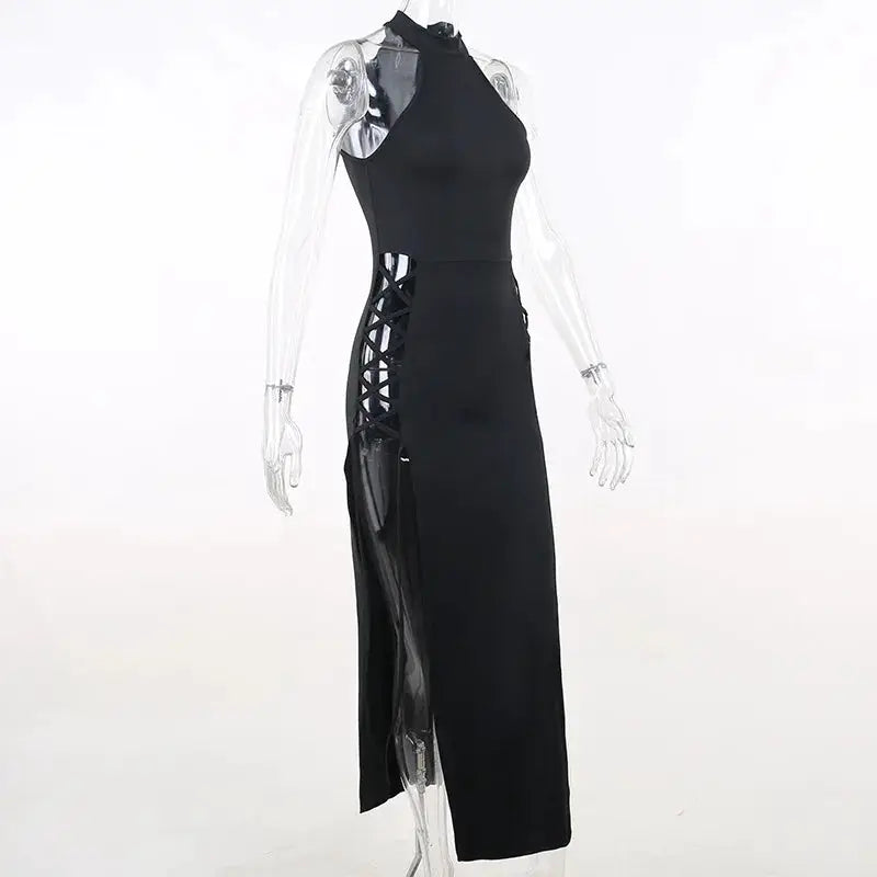 Goth Bandage Midi Dress - Halter High Split — product view 10