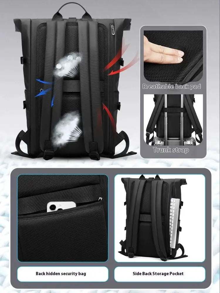 EURCOOL Mochilas Men's Backpack Waterproof Rollup Backpack Women Travel Expandable USB Charging Large Capacity Laptop Bag