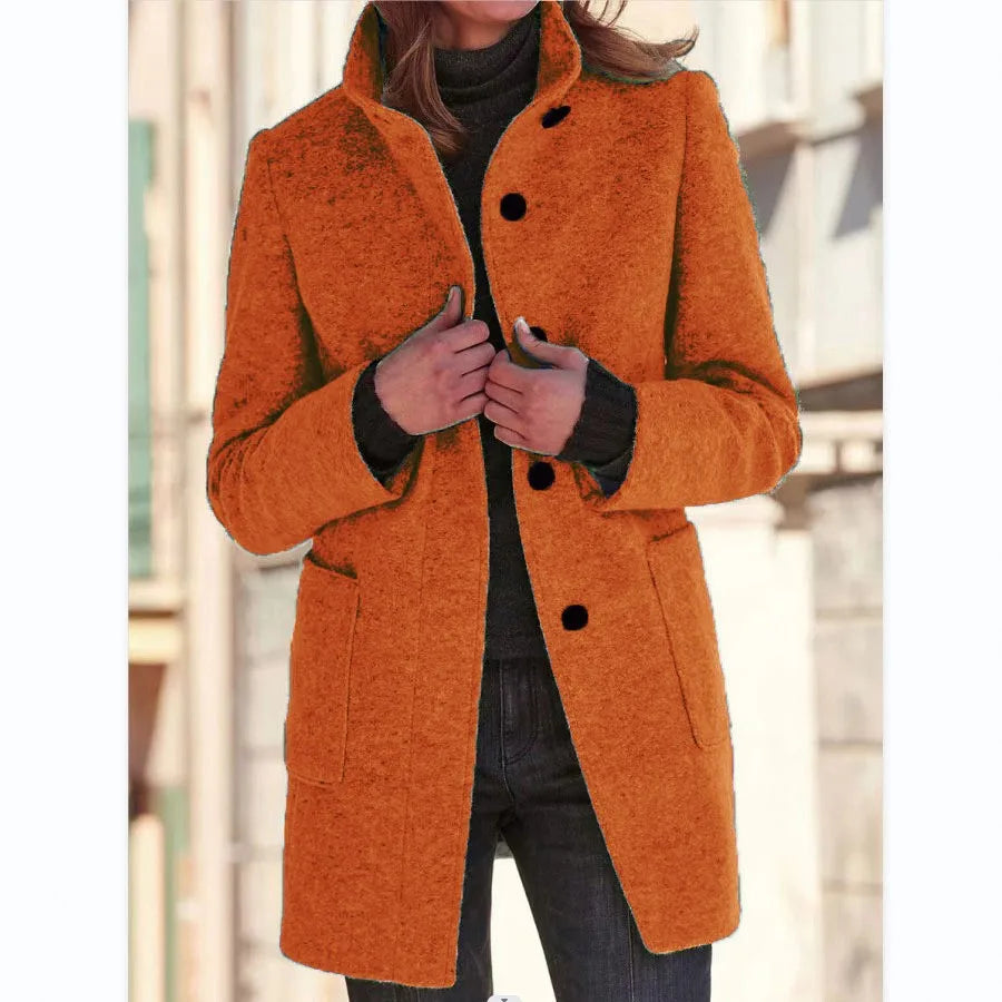 Loose Stand Collar Button Coat