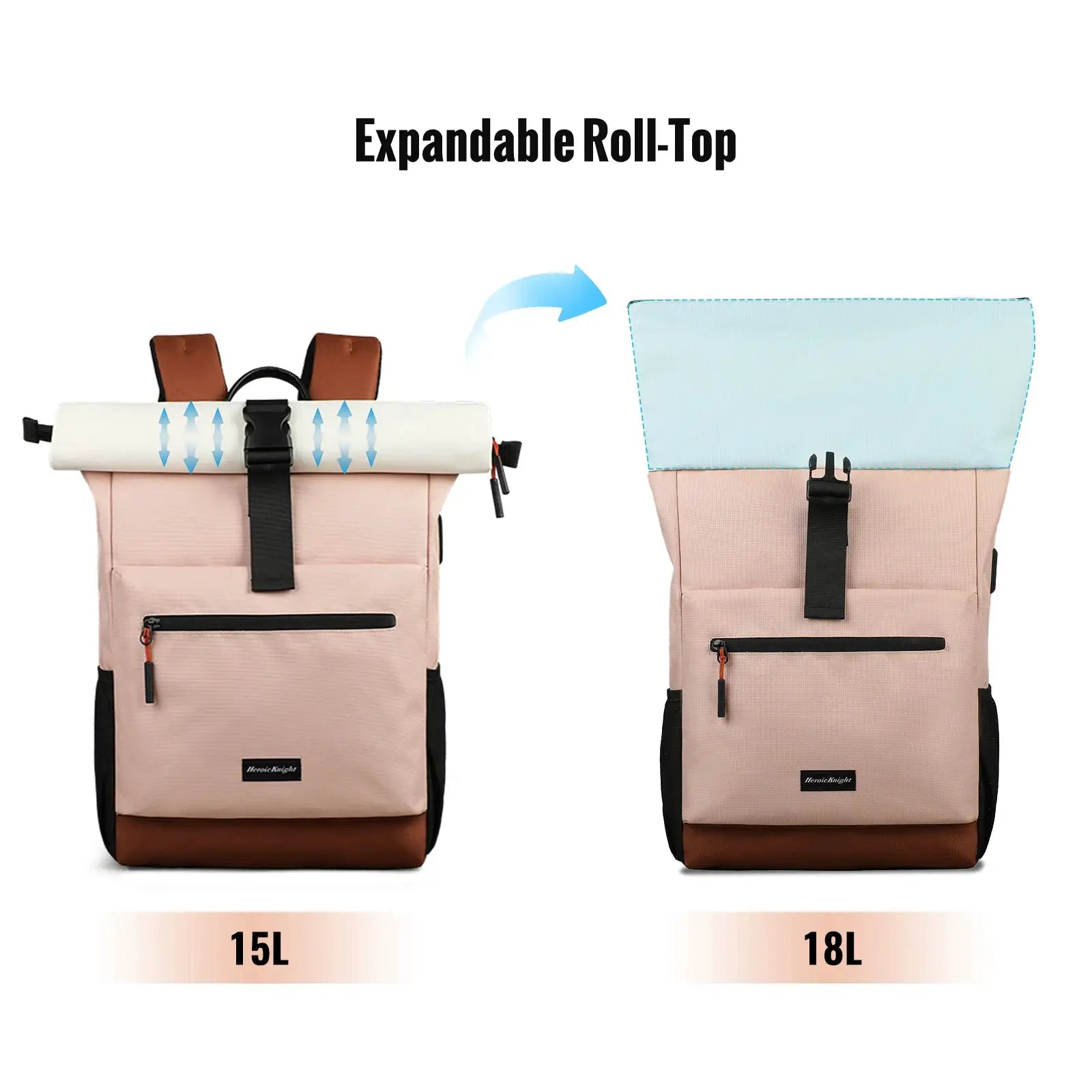 Heroic Knight Casual Women's Backpack Lightweight Waterproof Cycling Backpack Rolltop Travel Backpack Teenager College Schoolbag